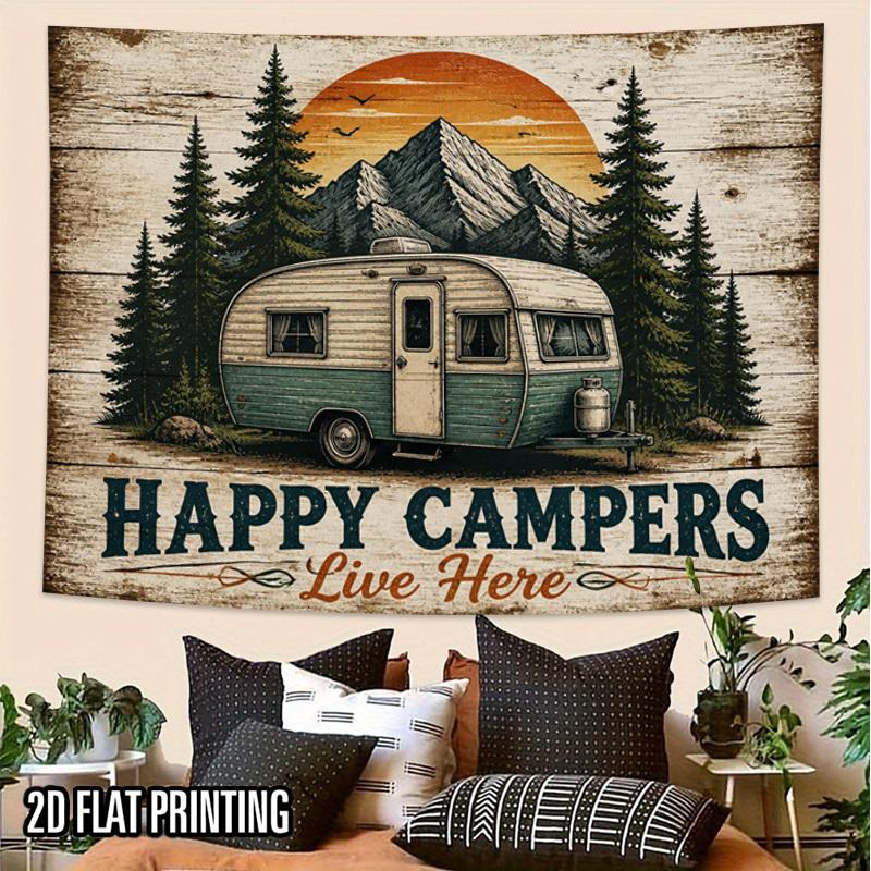 2D Flat - 2D Flat - 2D Flat Print 1pc Tapestry Vintage Camper Mountain Forest Tapestry Outdoor Camping Decor Wall Hanging for Living Room, Bedroom, Of