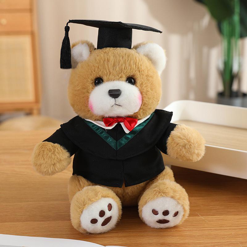 Graduation Doctor Bear Plush Toy with Hat & Red Bow Tie - Customizable Logo Option