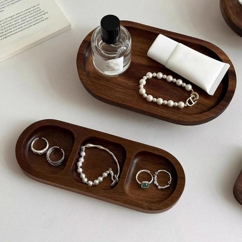 Wooden Vanity Organizers Jewelry Perfume Bottle Tray Wood Pedestal Stand Dish Household Decors For Bathroom And Bedroom