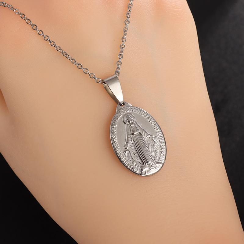 Stainless Steel Madonna Letter Pendant Necklace Coin Jewelry Coin Oval Tide