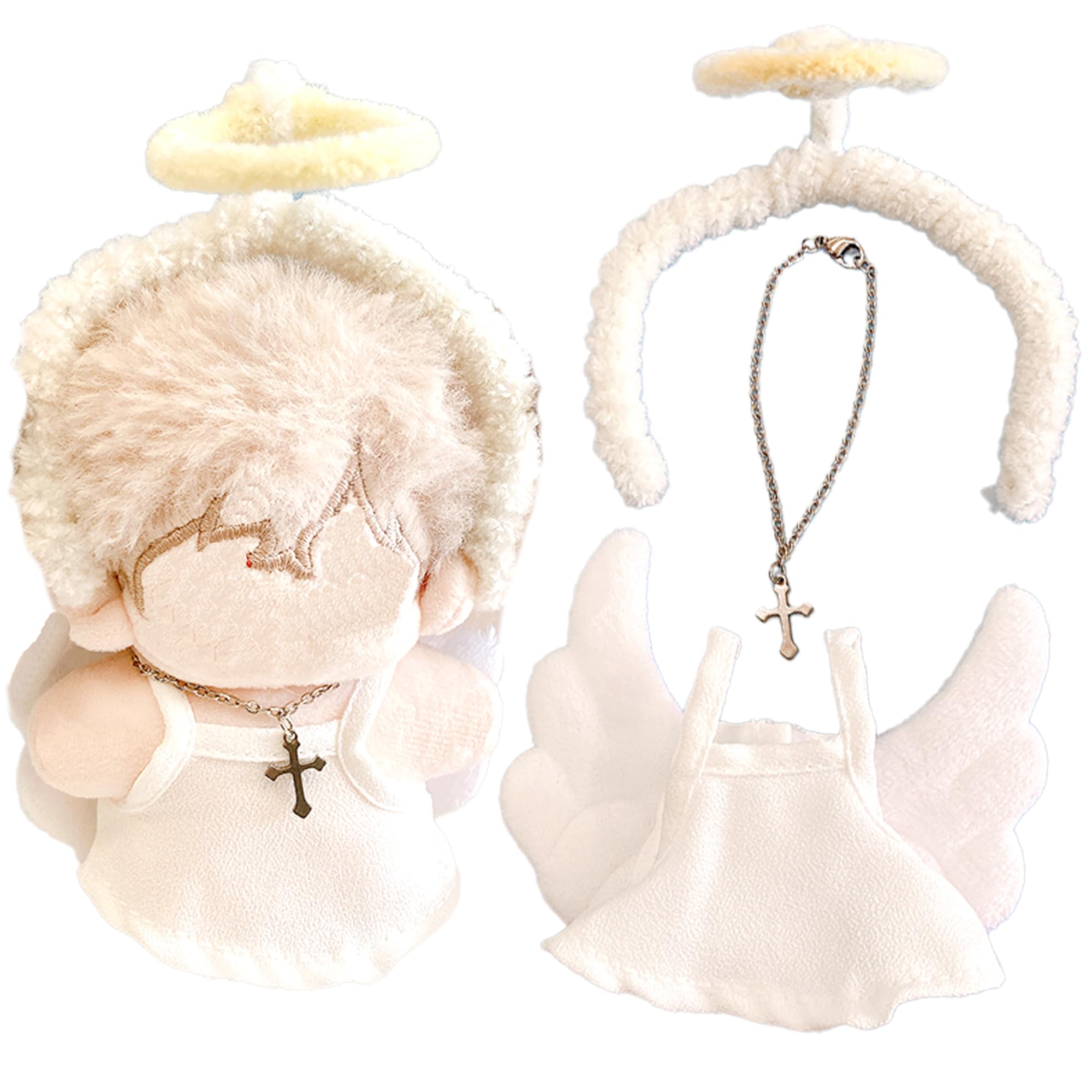

Angel Halo & Winged Dress for 10-15cm Plush Toy, Kigurumi, Accessories, Otaku, Doll, Mascot, Kpopdoll, Costume [Used]