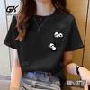 Women's Short Sleeved Top Summer New Pocket Panda Cartoon Printed T-shirt Korean Casual Women's Top Loose Round Neck T-shirt