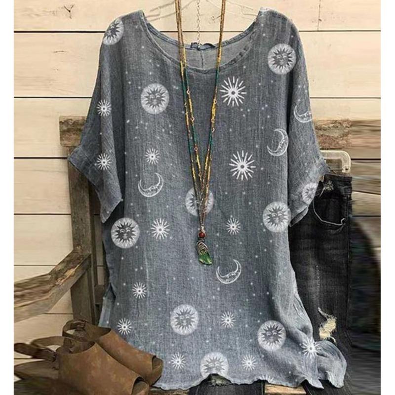 Dames Stor Størrelse Vår og Sommer Ny Digitaltrykk Damer Kortarmet T-skjorte