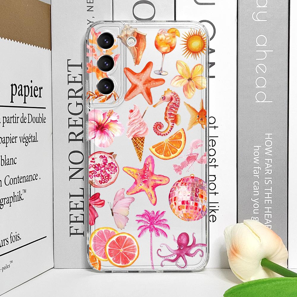 Transparente Meereslandschaft Wein Zitrone Mädchen Handyhülle für Samsung Galaxy A14 A16 A55 A54 A36 A53 A13 A15 A25 5G Kunst Weiche Hülle