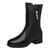 Heel Martin Boots Women's 2025 Winter New Fleece Warm Medium Boots Medium Heel Black Mom Leather Boots Knight Boots