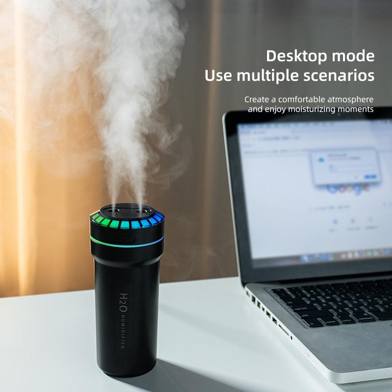 300ML Double Spray Vehicle Air Humidifier Type-c USB Music Rhythm Spray Humidifier with Mood Light Car Mini Aroma Humidifier