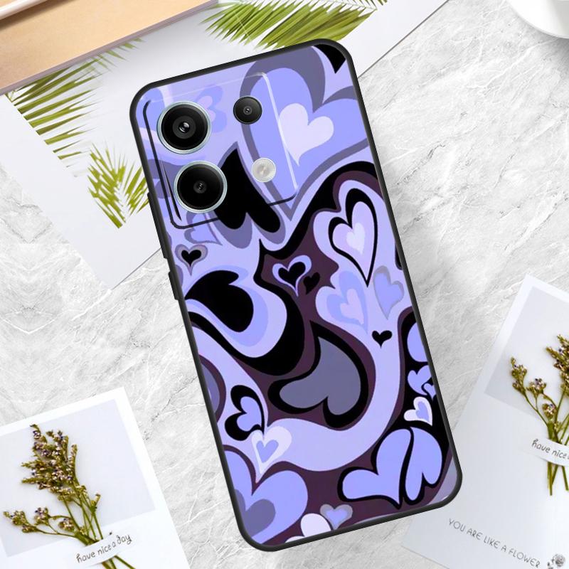 Brown Purple Hearts Swirl Pattern Case For Xiaomi Redmi Note 14 13 12 11 10 9 15 Pro Plus Redmi 13C 14C 15C 10C 12C 15 Cover