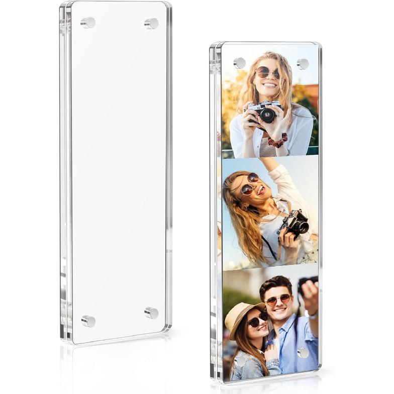 Vowcarol 2 Pack Photo Booth Frame 2x6 Picture Frame, Acrylic Fridge Magnetic Frames, Clear Acrylic Frame, Strong Magnetic 2x6 Photo Picture Frames