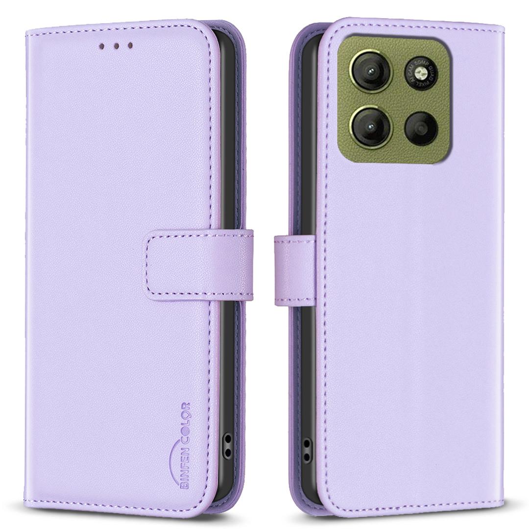 

BINFEN COLOR BF17 For Motorola Moto G15 4G Case Wallet Folio Flip Leather Cover Purple