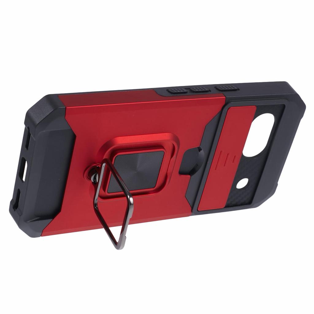 For Google Pixel 8a Cover Camera Slide Lid Card Holder Cell Phone Case with Ring Kickstand