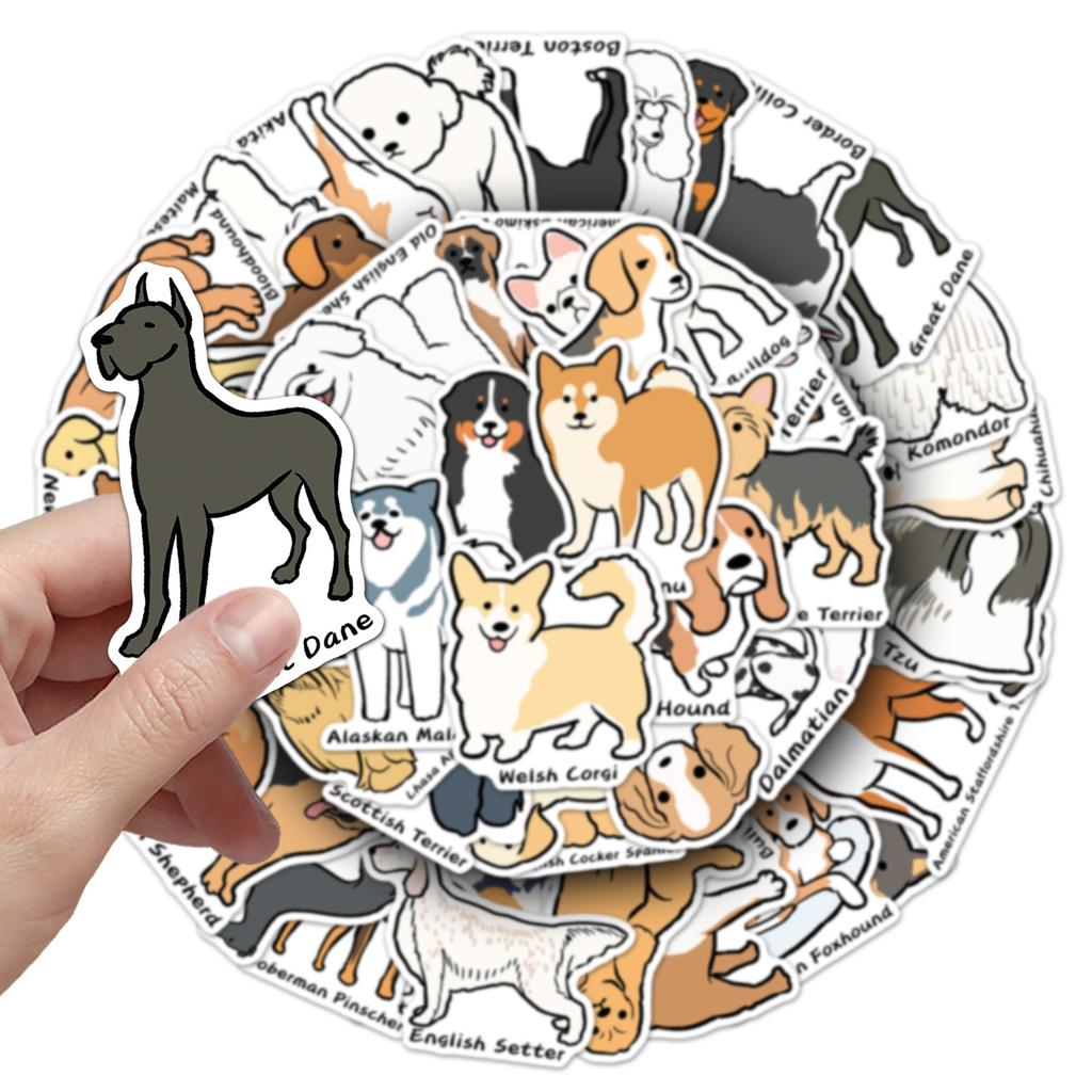 50Pcs Dog Illustrated Handbook Graffiti Stickers Hand-Drawn Dogs Cartoon Decal Diy Luggage Phone Guitar Scrapbook Kid Toys