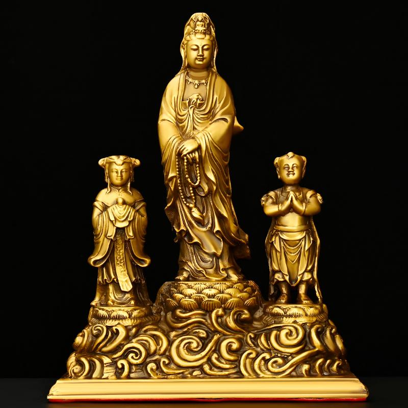 Feng Shui Copper Guanyin Bodhisattva Ornaments Golden Girls Boys Household Statues