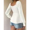 Women V Neck Drawstring Ruched Solid Color Loose Long Sleeve Casual T Shirt