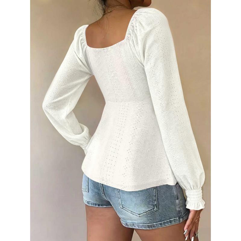 Women V Neck Drawstring Ruched Solid Color Loose Long Sleeve Casual T Shirt