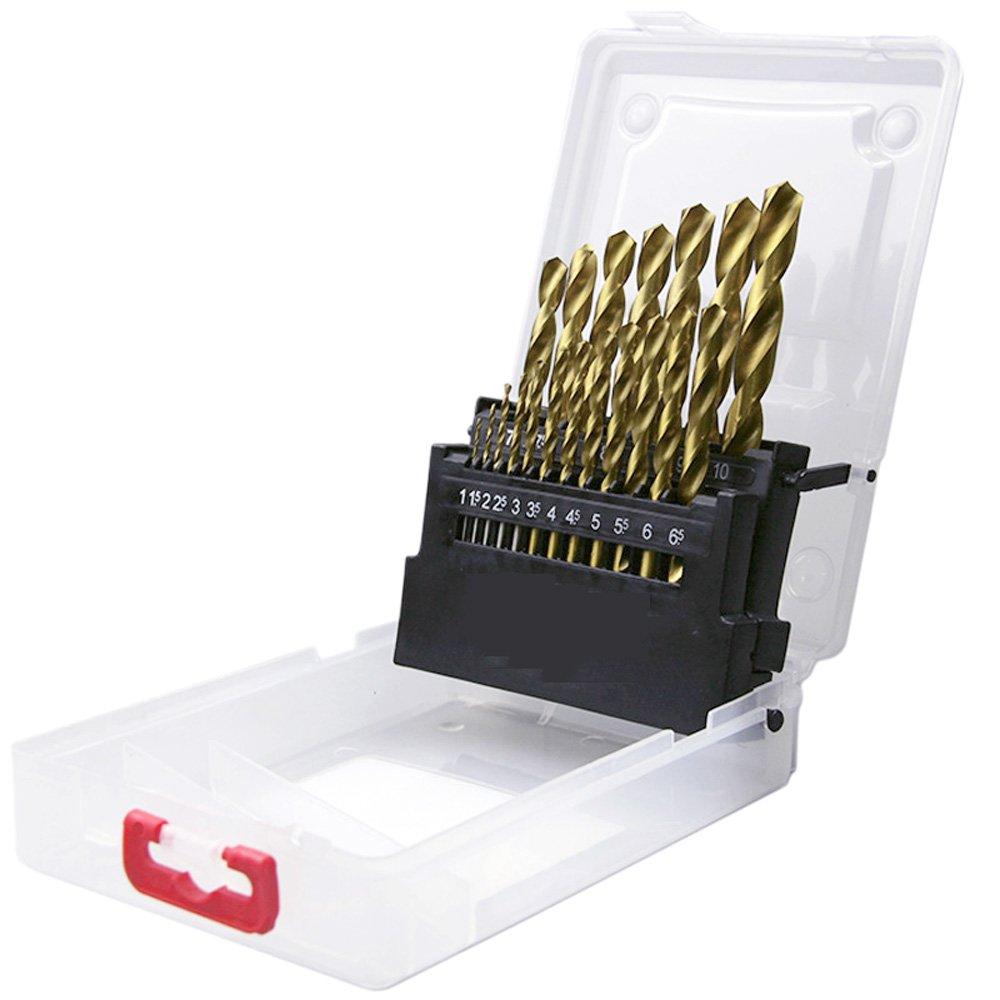 

zmart HSS Drill Bits, 1.0-10mm, 19-Piece Set, Titanium Coated, Round Shank