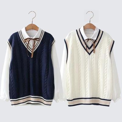 Chaleco de punto con cuello en V para mujer Otoño Invierno Talla grande 5XL Algodón Grueso Jersey sin mangas Estilo preppy Ropa de moda