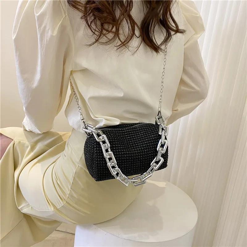 Rhinestone Chain Shoulder Bag Women's  New Trendy Summer Fashion Personality Explosion Crossbody Niche Underarm Bag