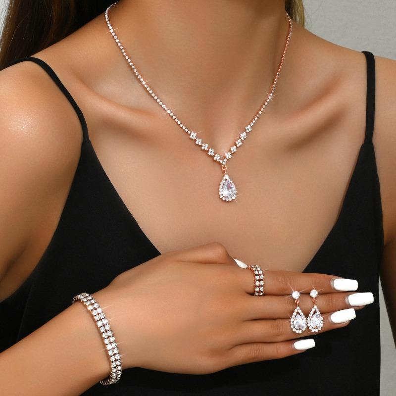 BLINGBAY Smykkesett for kvinner Søtt Romantisk Retro Mote Bryllupstilbehør Rhinestone Øredobber Halskjede Armbånd Sett Jenter Moderne Smykker Gave