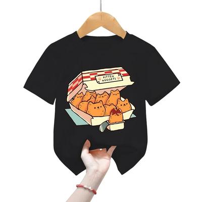 Yavru Kedi Nuggetları Fast Food Kedi Tişörtü Kız Çocuk Tişörtleri Çocuk Modası Tişörtler Komik Kedi Grafik Üstler Çizgi Filmler Erkek Çocuk Gömlekleri Kıyafetler