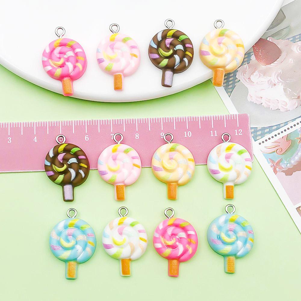 12-Color Resin Cartoon Lollipop Charms for DIY Jewelry