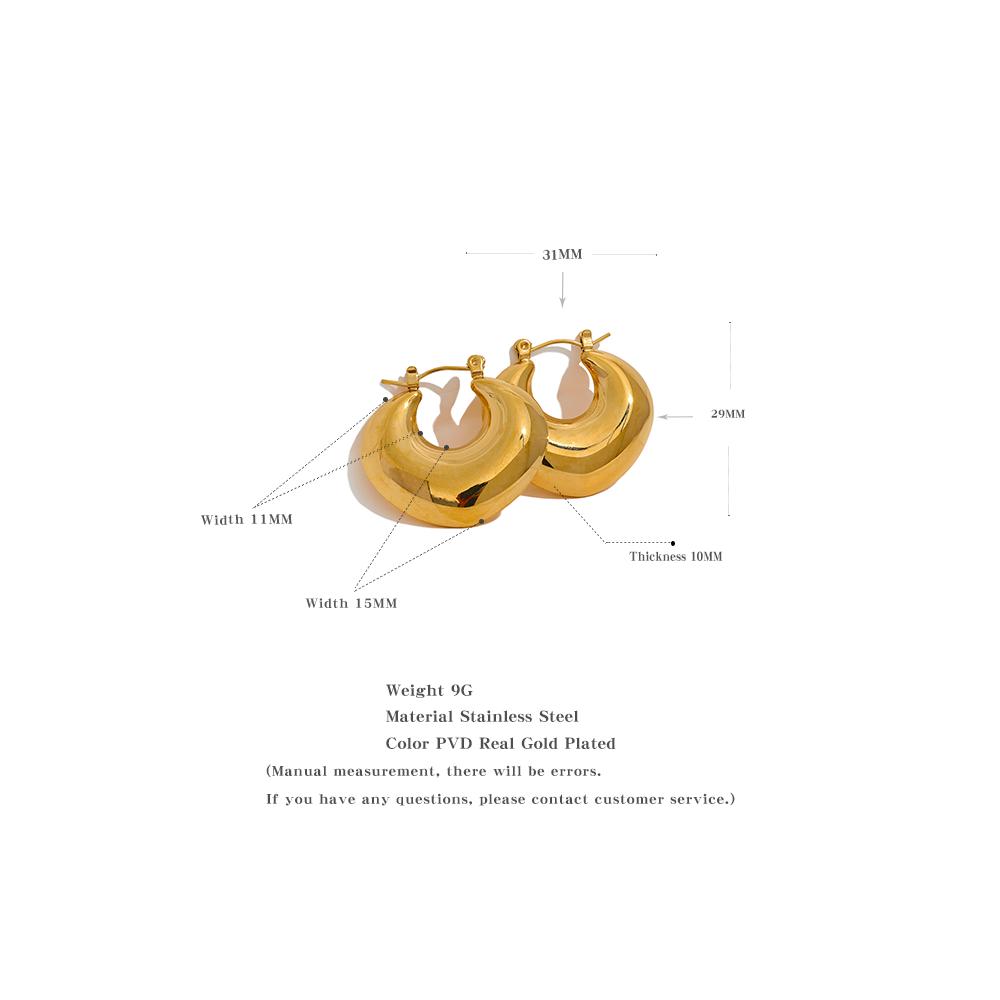 Yhpup Rust Proof Stainless Steel Geometric Chunky Unusual Hoop Earrings for Women Gold Color PVD Texture Charm Stylish Jewelry