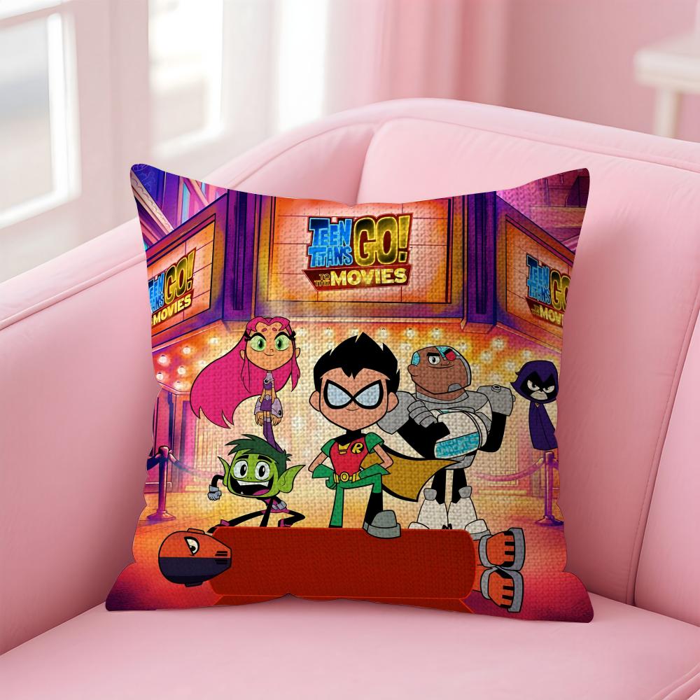 TTeen TitansS GGo Cushion Cover Natural Linen Pillow Case DoubleSided Print Decorative Sofa Pillowcase Home Decor Gift