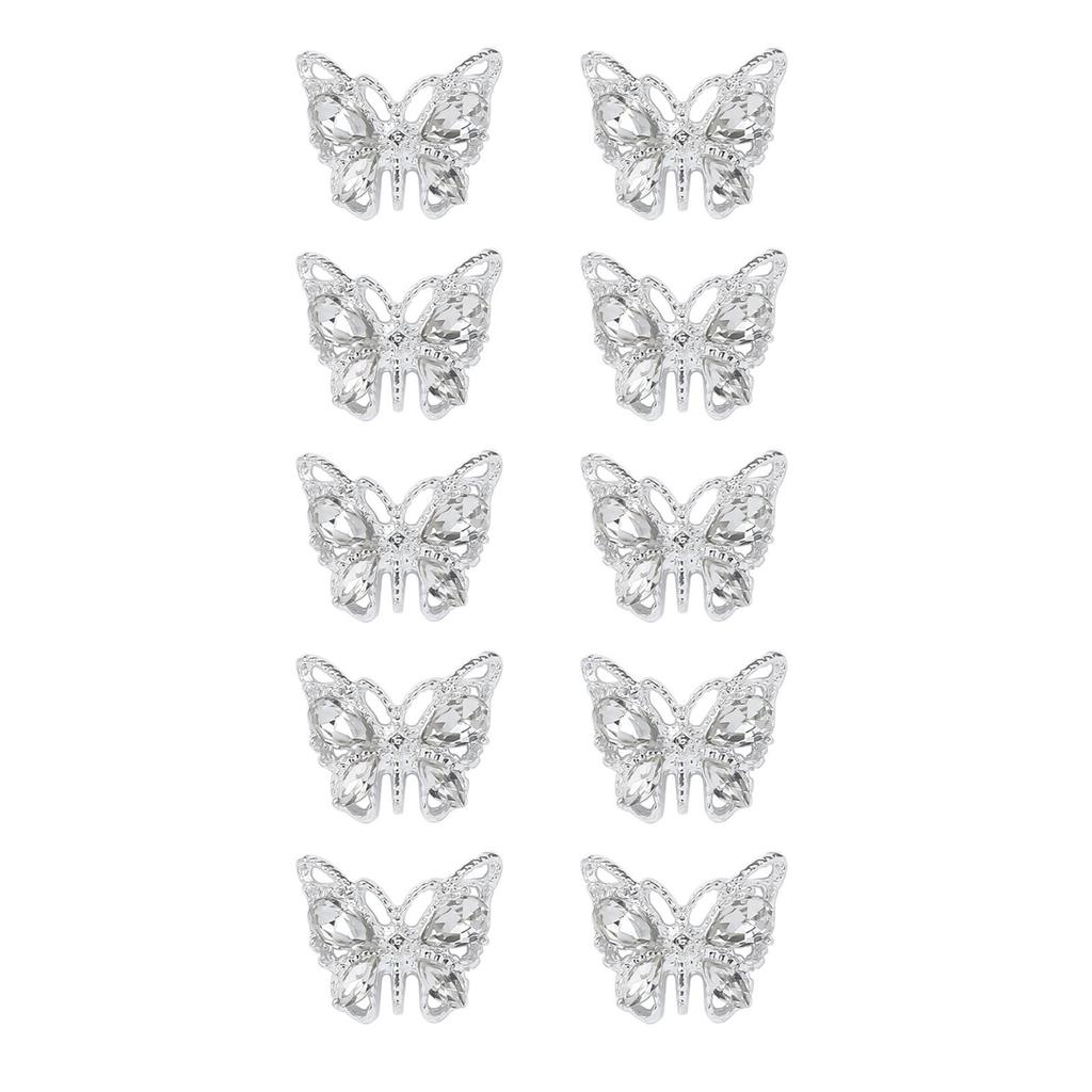 10Pcs Shiny Alloy Butterfly Nail Charms Metal Butterfly Nail Gems Nail Rhinestone 3D Gold Silver Nail Charm Nail Jewelry