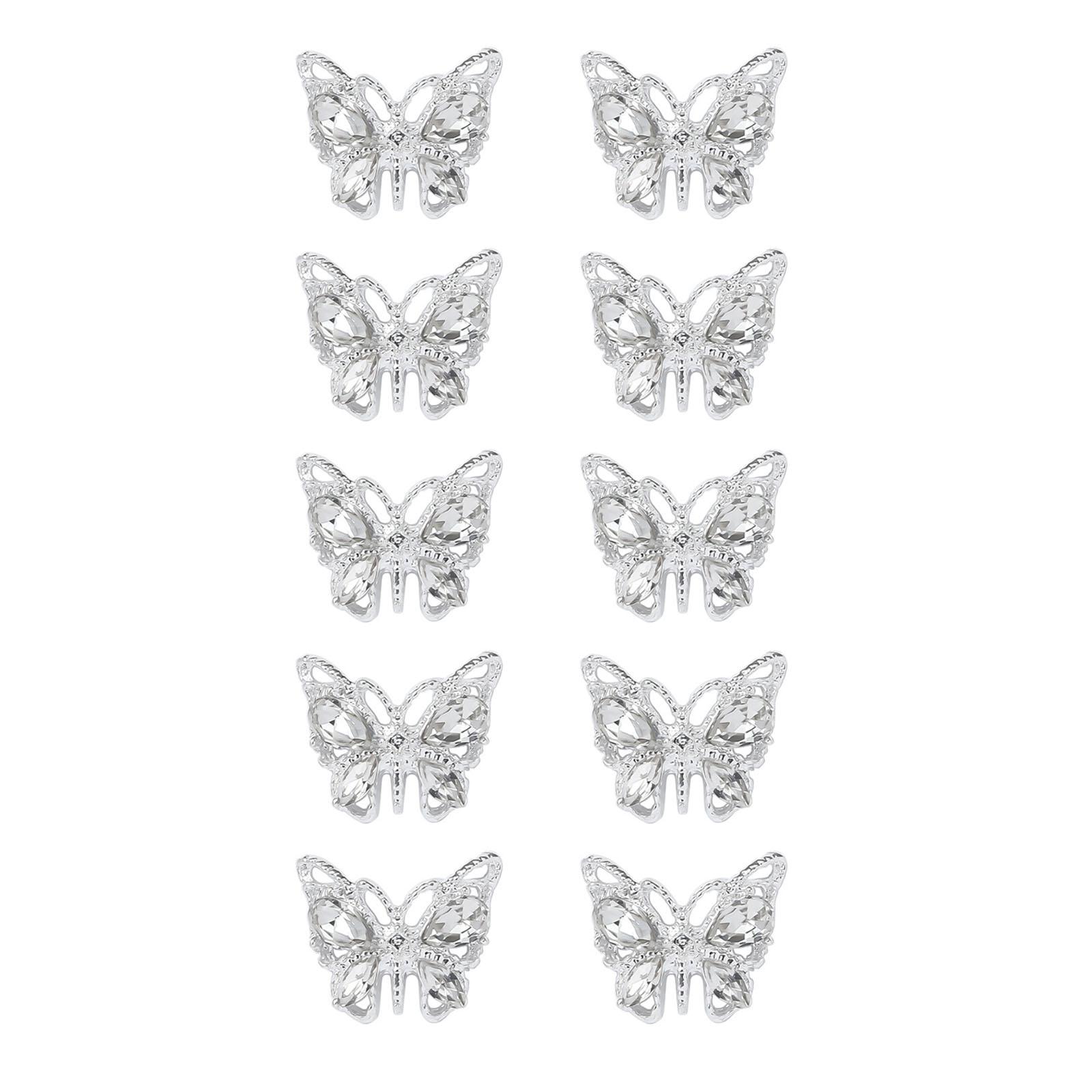 

10 шт. блестящие сплавные бабочки для ногтей, металлические бабочки, драгоценные камни для ногтей, стразы 3D, золотые серебряные бабочки, украшения для ногтей B