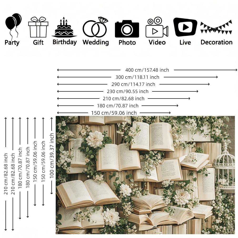 1pc Floral Book Backdrop Banner Suitable for Holiday Celebrations Garden Decoration Anniversaries Theme Parties