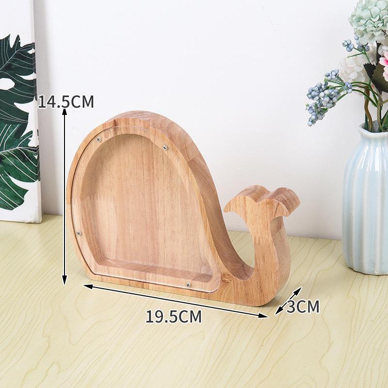 Wooden Animal Piggy Bank Transparent Cat Elephant Dinosaur Wood Carving Piggy Bank Children Piggy Bank Storage Jar Desktop Decor