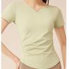 New Summer Running V-neck Yoga T Shirt Female Short sleeved Naked Quick drying Fitness Pleated Sports Top for Women