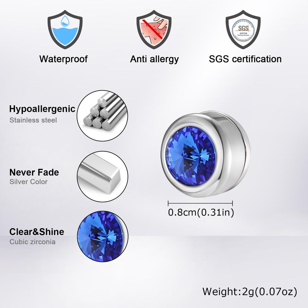 Blue White Black Zircon Clip Earrings for Men Women,Stainless Steel Non Perforated Ear Clips,Simple Hip Hop Earring Jewelry Gift