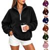 Women's Hooded Flannel Half Zip Sweatshirt Color Pullover for Fall and Winter