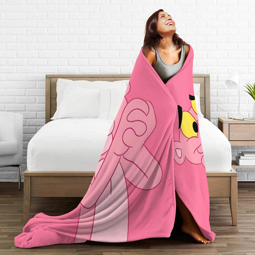 Pinks Panthers Animation Velvet Throw Blankets Blanket for Bed Couch Warm Bedspread,