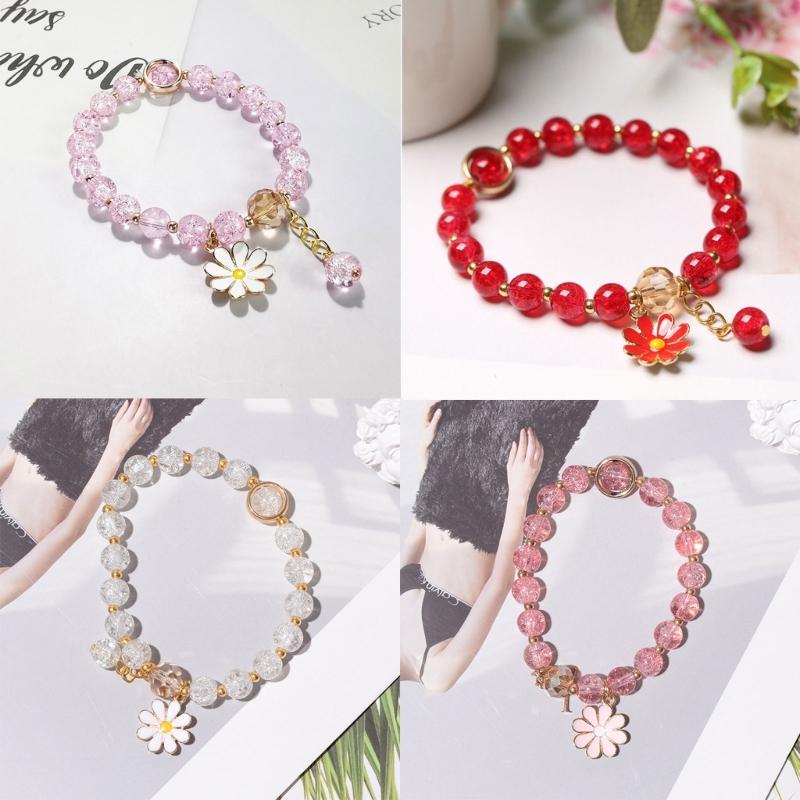 Elegant Crystal Flower Beaded Bracelet for Women Strand Beaded Bracelet Jewelry Strawberry Daisy Flower Wristband Chain