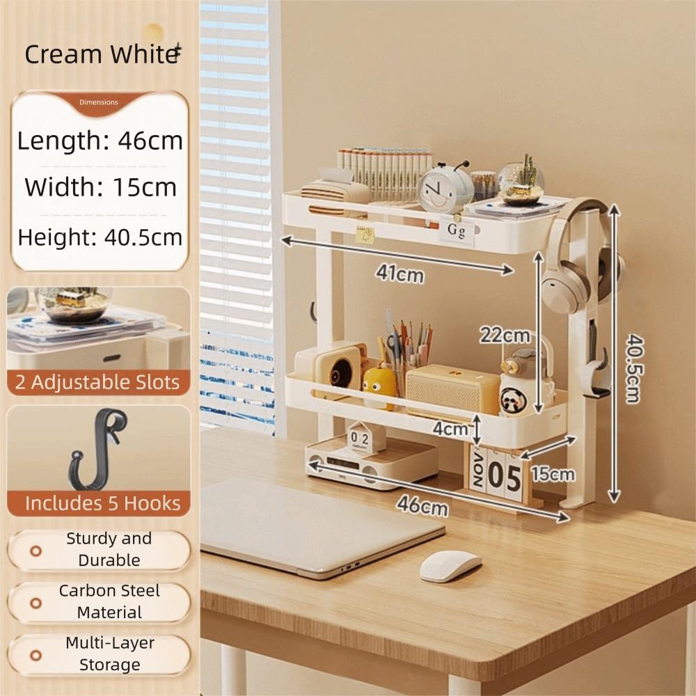 Настольная полка из углеродистой стали, 2 яруса, многофункциональная подставка для стола, высокая грузоподъемность, регулируемая, многоуровневая книжная полка, экономия места белый