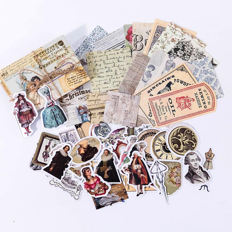 Journamm 60pcs/boxed Vintage Boxed Stickers for Scrapbooking Junk Journal School Supplies Creative Stationery DIY Deco Stickers