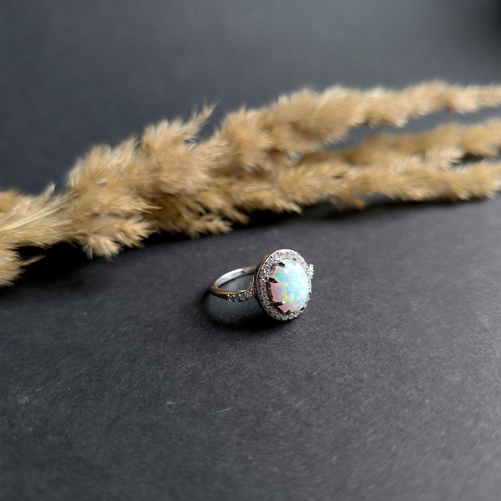 Silver Ring with Opal 1.443ct, Cubic Zirconia, Product Weight 3.15 G (2174387)