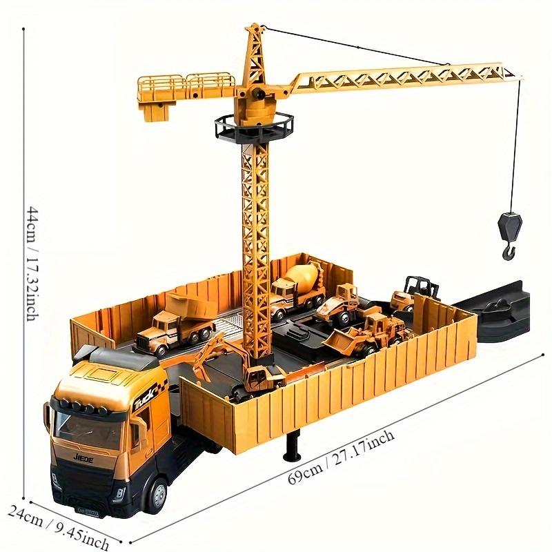 Jumbo Alloy Container Truck Set with Multi-Function Crane Yellow, Manual Operation, Durable Plastic Construction Toy for Boys, Ideal Christmas Gift
