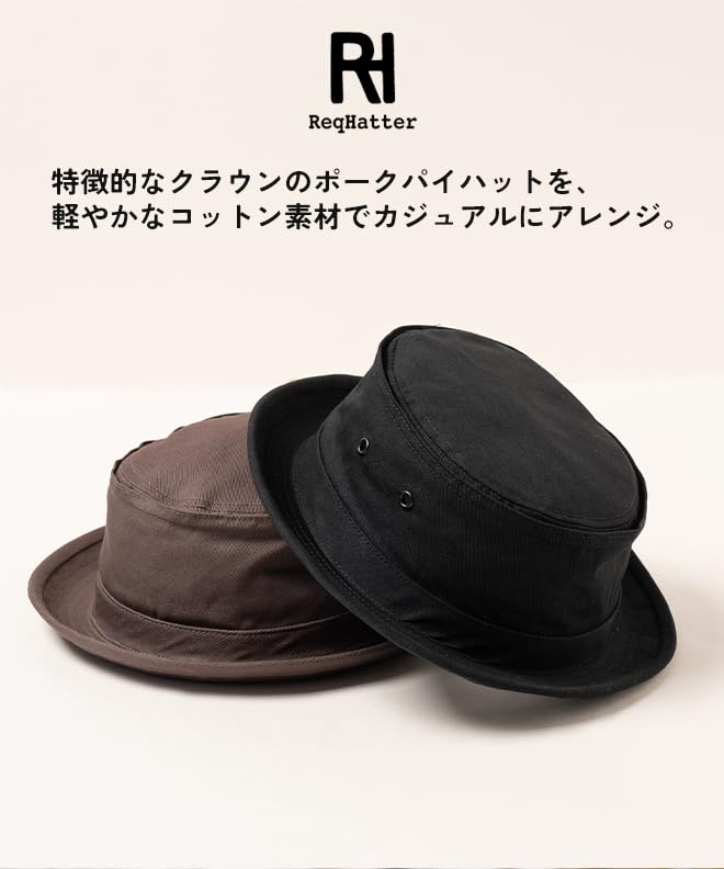 Nakota Req Hatter Cotton Pork Pie and Simple Cotton Hand Size M Gray Hat, Men's Women's, Design, Washable, Casual, Travel, Outdoor, (Head