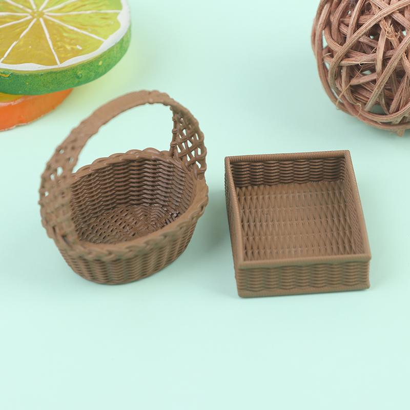 Mini 1pcs 1:12 Dollhouse Rattan Resin Frame Hand-woven Vegetable Food Storage Basket Dolls Dinning Room Decoration Props
