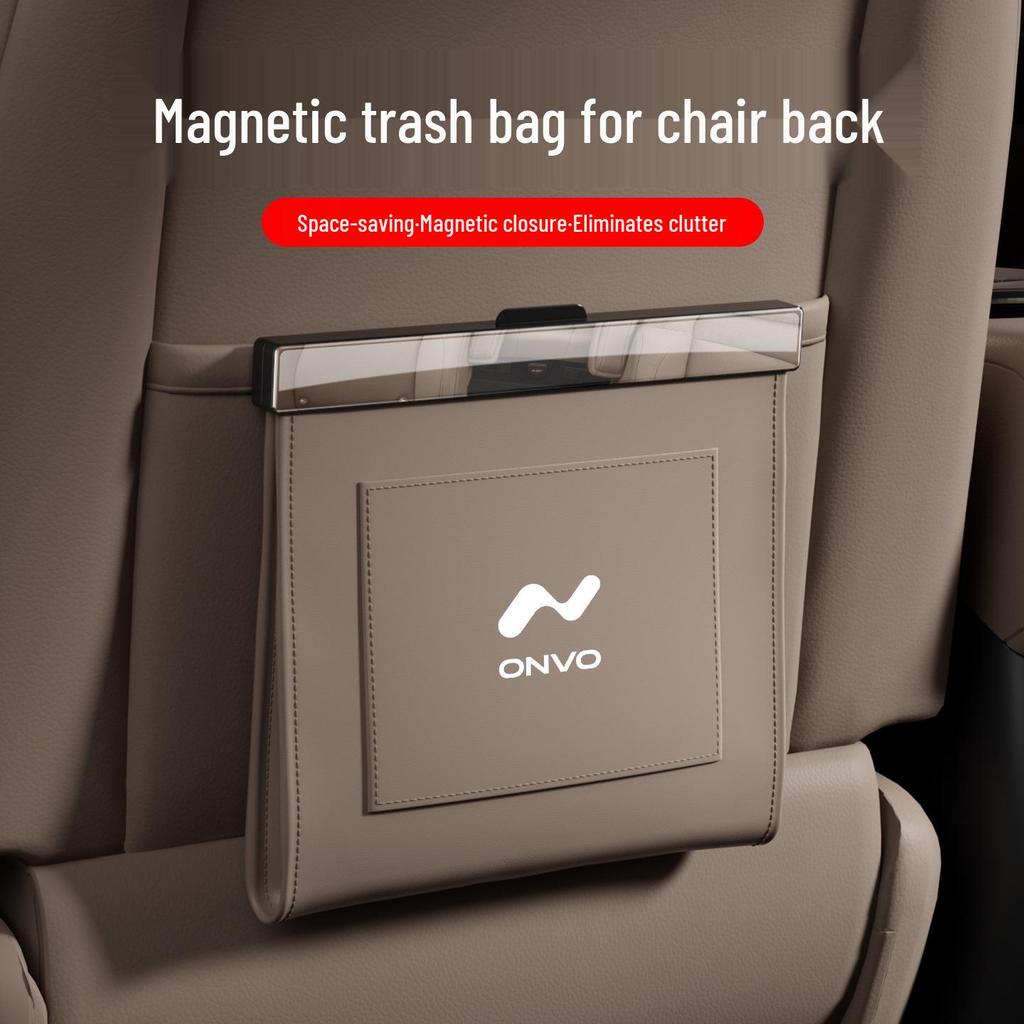 L6o/L90 Car Trash Bag - Magnetic, Waterproof Leather, Seat Back Hanging Storage Solution