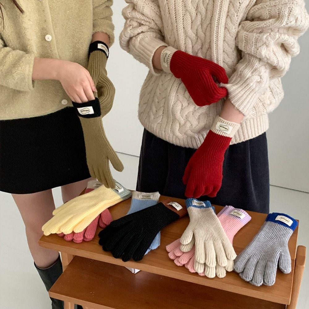Touch Screen Autumn Winter Warm Gloves Striped Split Finger Long Gloves Thermal Gloves