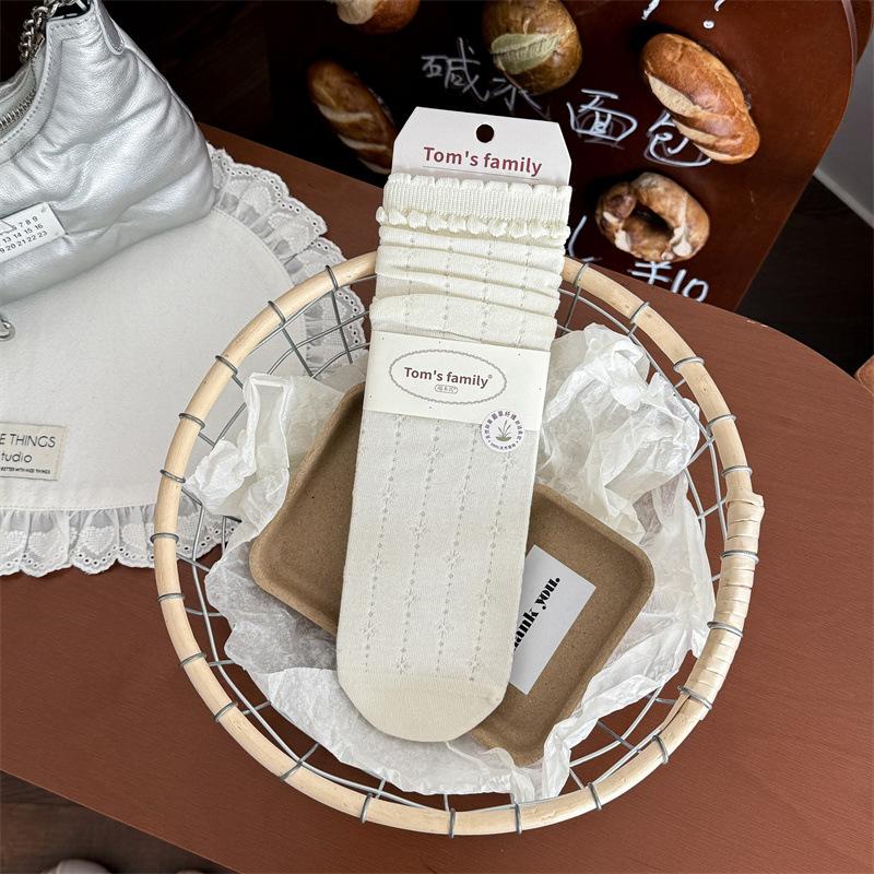 White Lace Stockings - Knee-length Women's Socks, Summer/autumn Lightweight Cotton Socks, Mesh Ballet-style Long Socks, Pile-up Socks for Summer