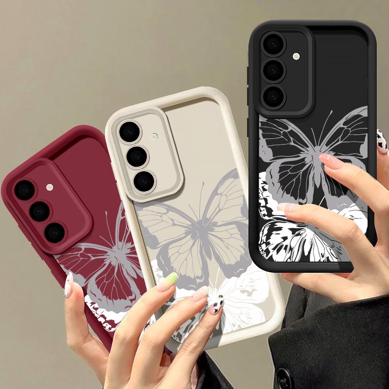 Cover con Stampa Farfalla Per Samsung S25 Ultra S24 FE S23 S22 A56 A36 A16 A15 A55 A35 Custodia per Telefono in TPU Morbido Opaco Antiurto