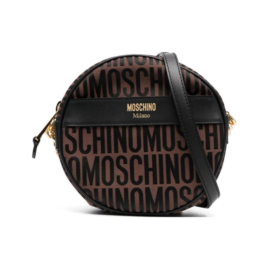 Moschino Classic Logo Print Gold Logo Letter Polyester Blend Crossbody Bag Women Bags Black Brown A74158268