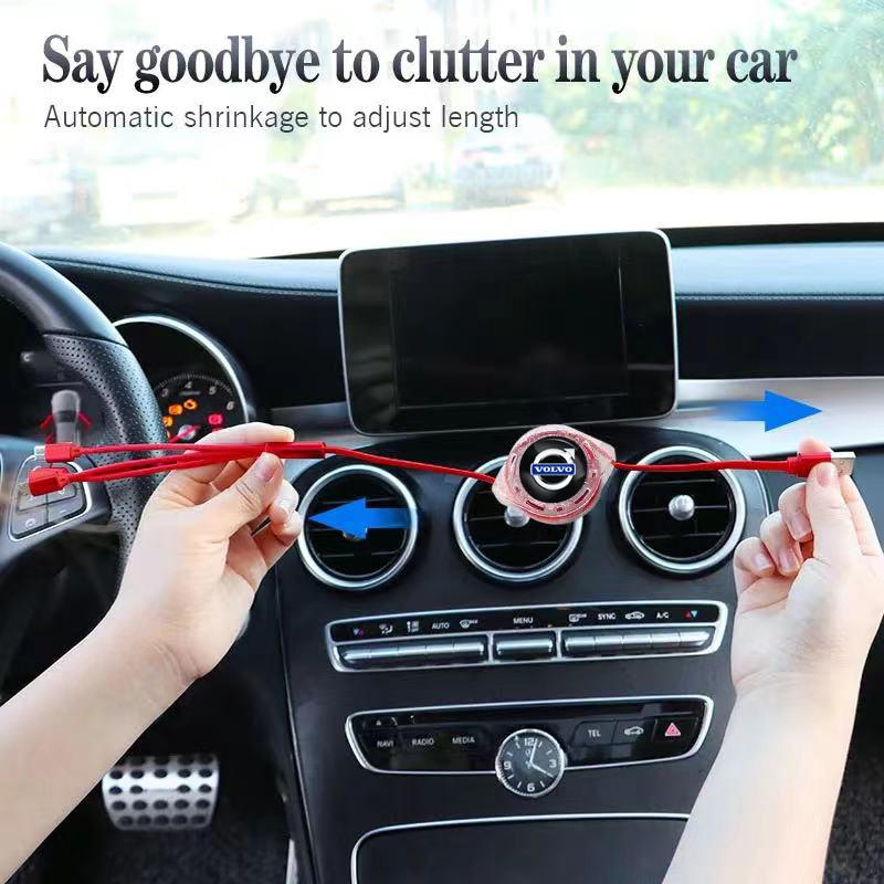 3 In 1 Data Cable Scalable Phone Fast Charging Cable Car Accessories For Volvo Xc60 Xc90 V40 V60 S60 V50 V90 S80 C40 XC40 V70 t6