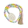 Easter Wood Bead Garland with Tassels Boho Wood Bead String 2.78-Feet with Easter Egg Cutout Farmhouse Rustic Country Wall Hanging Easter Home Decor