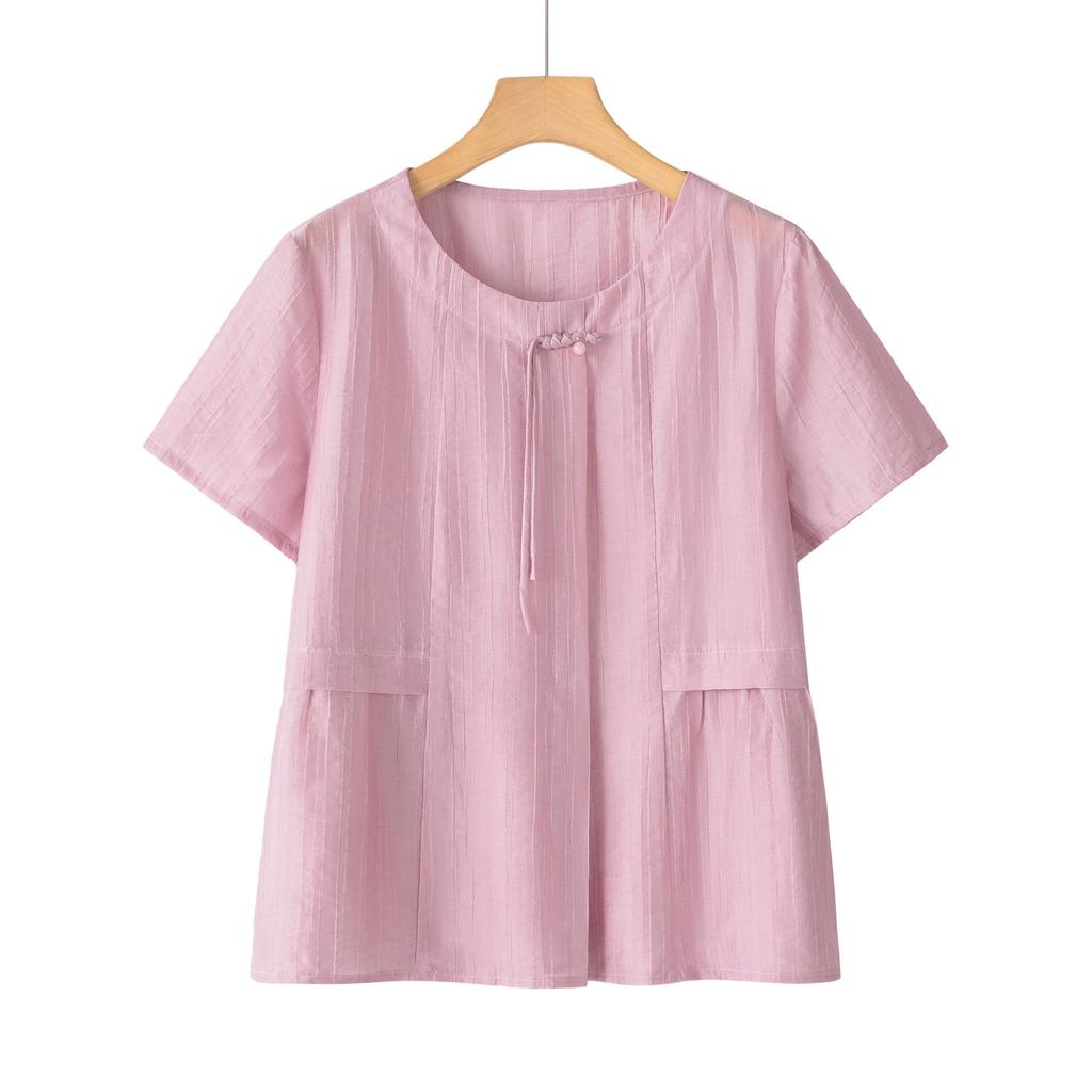 Tencel Kurzarm Oberteil im chinesischen Stil für Frauen mittleren Alters - 2025 Sommer Zweiteiler