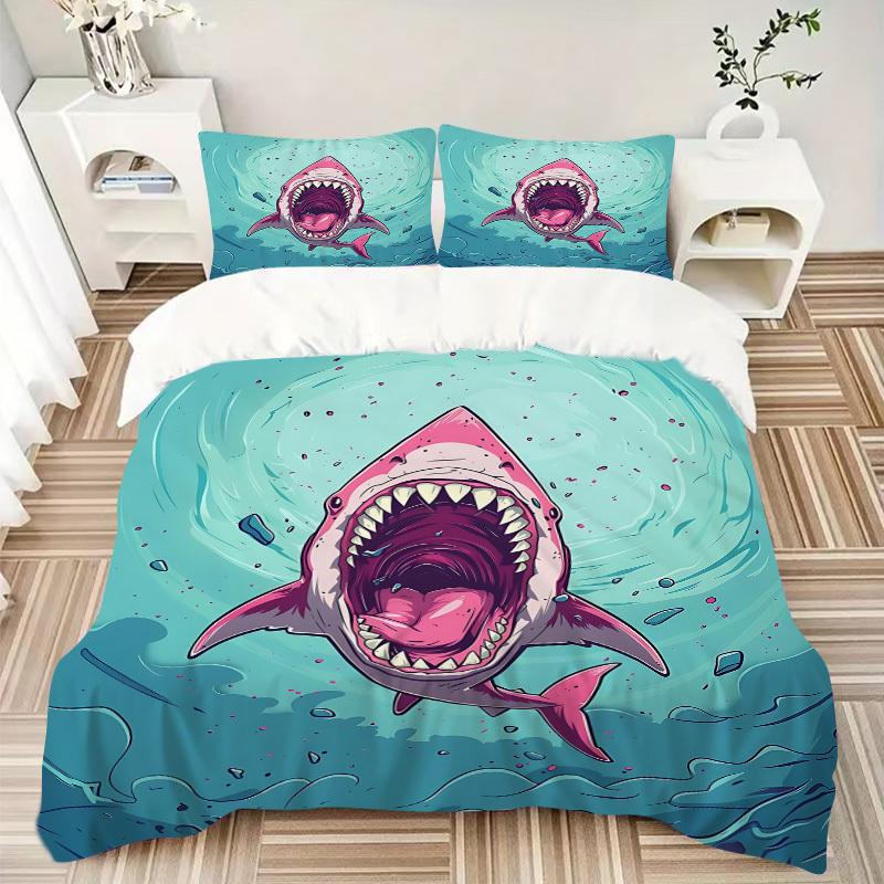 3pcs Shark Attack Bedding Set, Includes 1 Comforter + 2 Pillowcases, Without Pillow Inserts, Soft Comfortable, Lightweight Breathable, Print